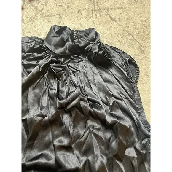 Dolce & Gabbana Dress Ribbon Sleeveless Women Size 46 Silk Black Rose - Picture 4 of 8